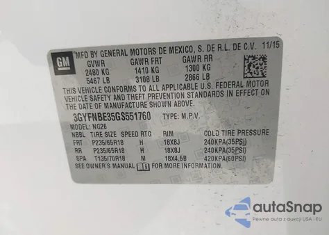 2016 Cadillac Srx Luxury Collection из США, поврежденный, VIN 3GYFNBE35GS551760